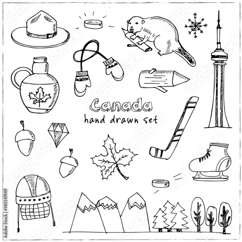 Canada hand drawn icon vector doodle set