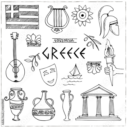 Hand drawn greece travel collection of icons