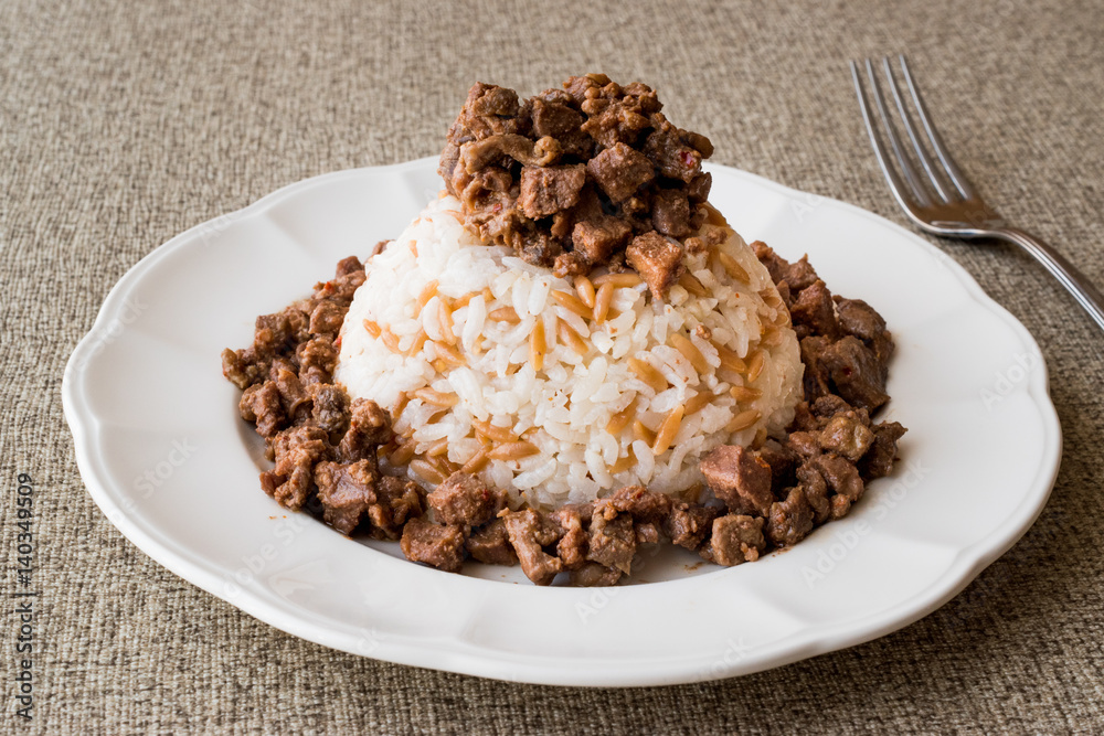 Turkish Meat Et Kavurma with rice / pilav. Turkish Meat Et Kavurma with rice / pilav.