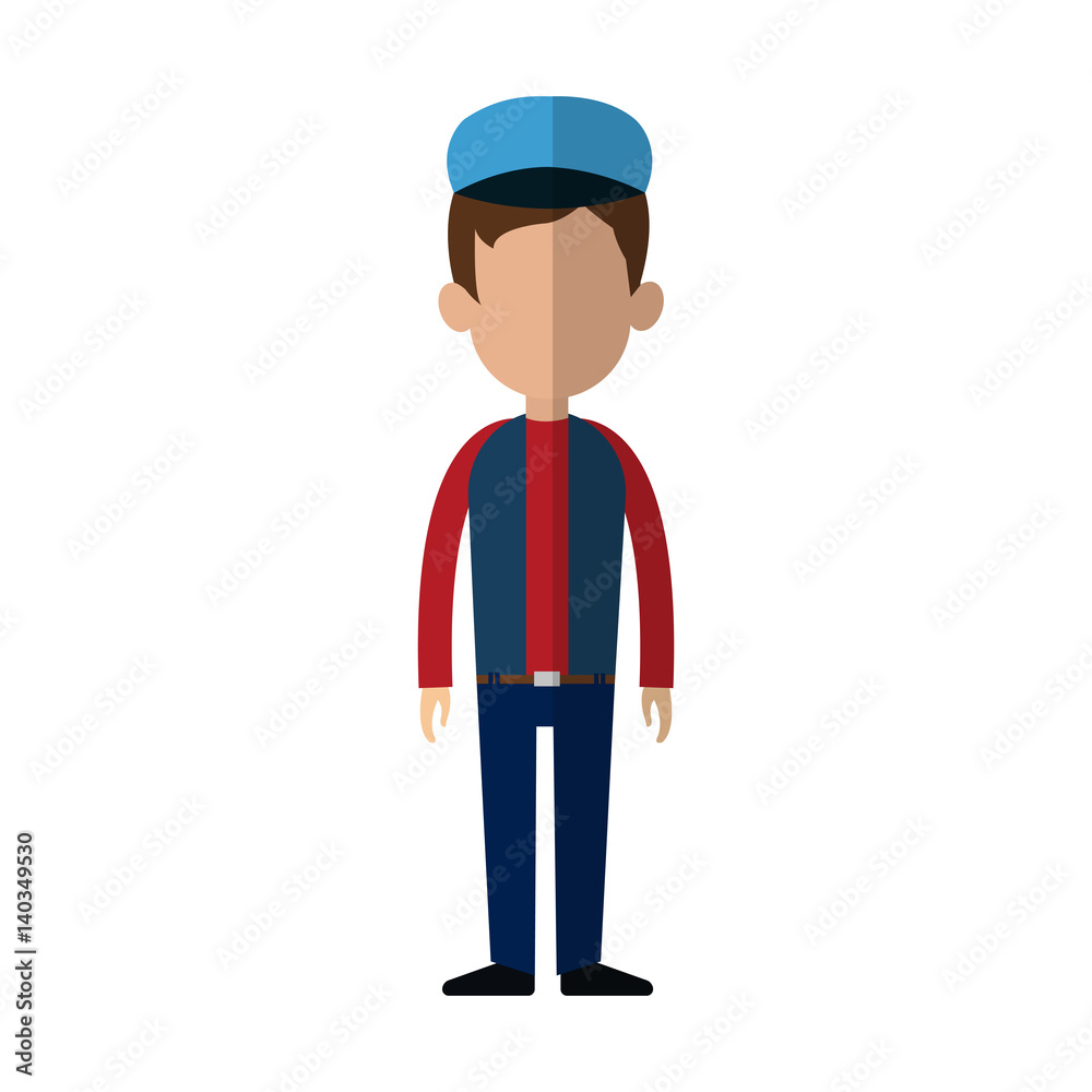 man wearing a blue cap over white background. colorful design. vector illustration