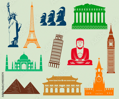 World landmarks silhouettes elements set. Vector