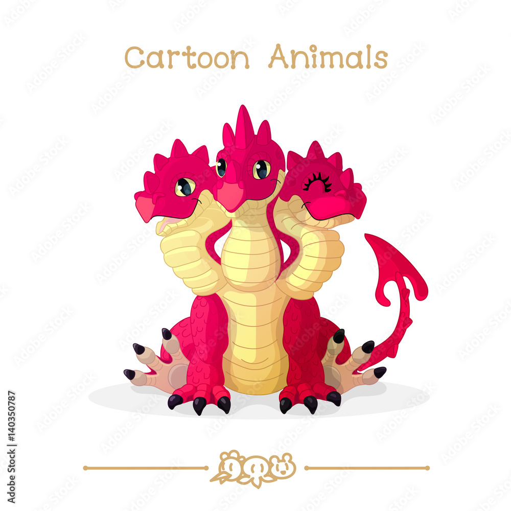 Toons series cartoon animals: Three headed red dragon Stock Vector | Adobe  Stock