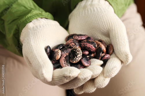 Foto scarlet runner beans in hands