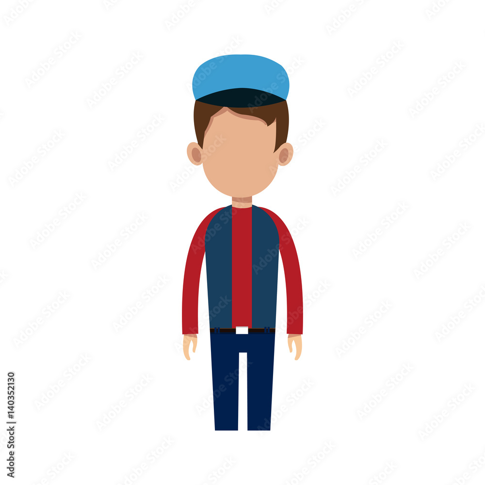 man wearing a blue cap over white background. colorful design. vector illustration