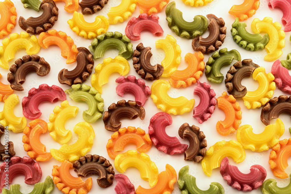 Dry italian pasta in five colours Dry italian pasta in five colours
