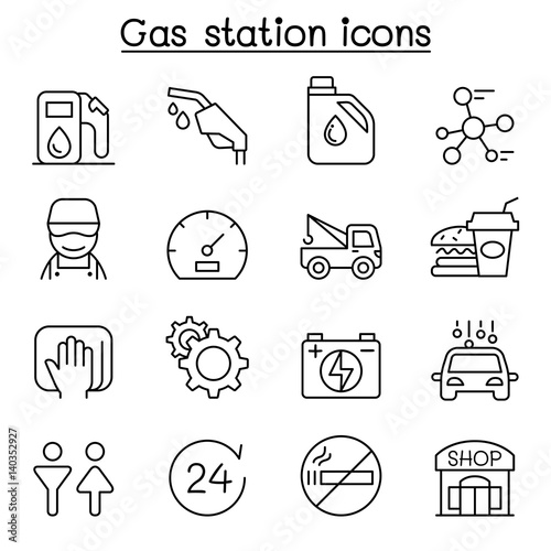 Gas station icon set in thin line style