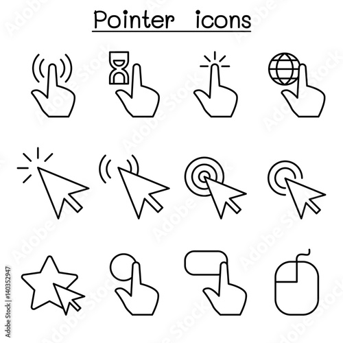 Cursor , Pointer, Click , Arrow , Finger icon set in thin line style