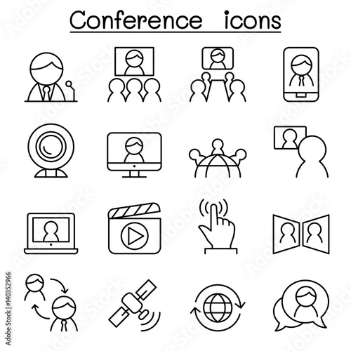 Meeting & Conference icon set in thin line style