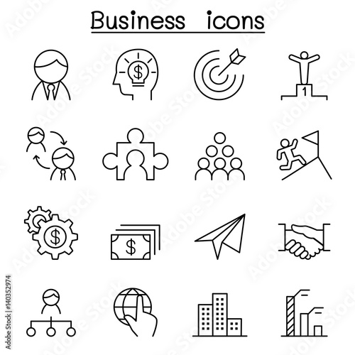 Business icon set in thin line style