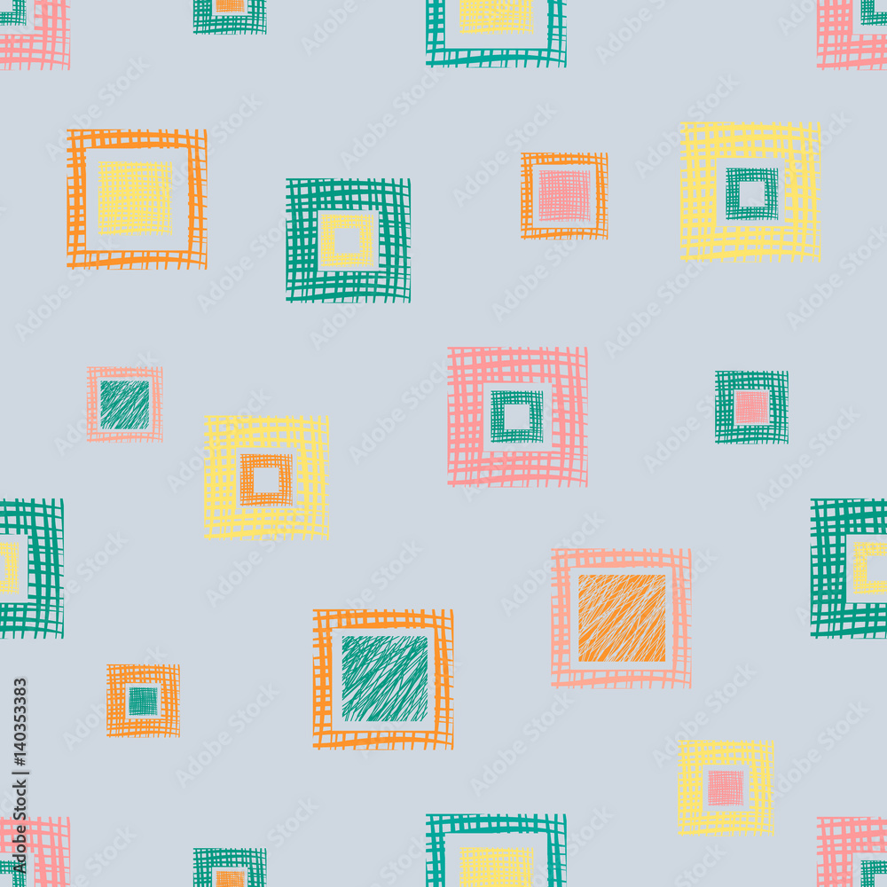 Seamless vector geometrical pattern with rhombus, squares, rectangles endless background with hand drawn textured geometric figures. Pastel Graphic illustration Template for wrapping, web backgrounds Seamless vector geometrical pattern with rhombus, squares, rectangles endless background with hand drawn textured geometric figures. Pastel Graphic illustration Template for wrapping, web backgrounds