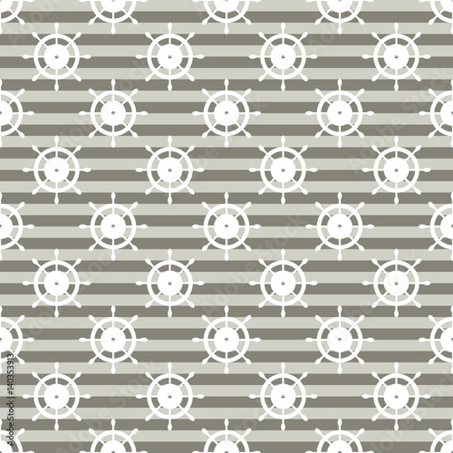 Vector seamless pattern with steering wheel, diagonal lines. Symmetrical background, nautical theme. Graphic illustration. Template for wrapping, backgrounds, fabric, prints, decor, surface