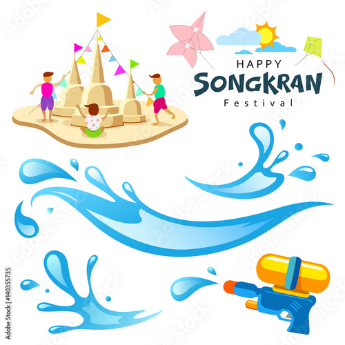 Vector sign songkran festival of Thailand design background, illustration