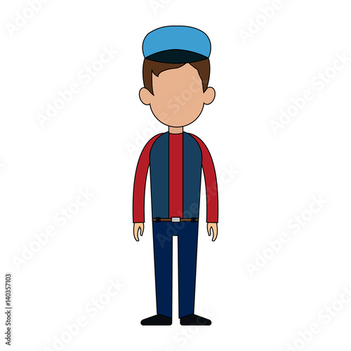 faceless man with blue baseball cap cartoon icon image vector illustration design