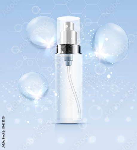 bottle of serum with hyaluronic acid, advertising design template cosmetics
