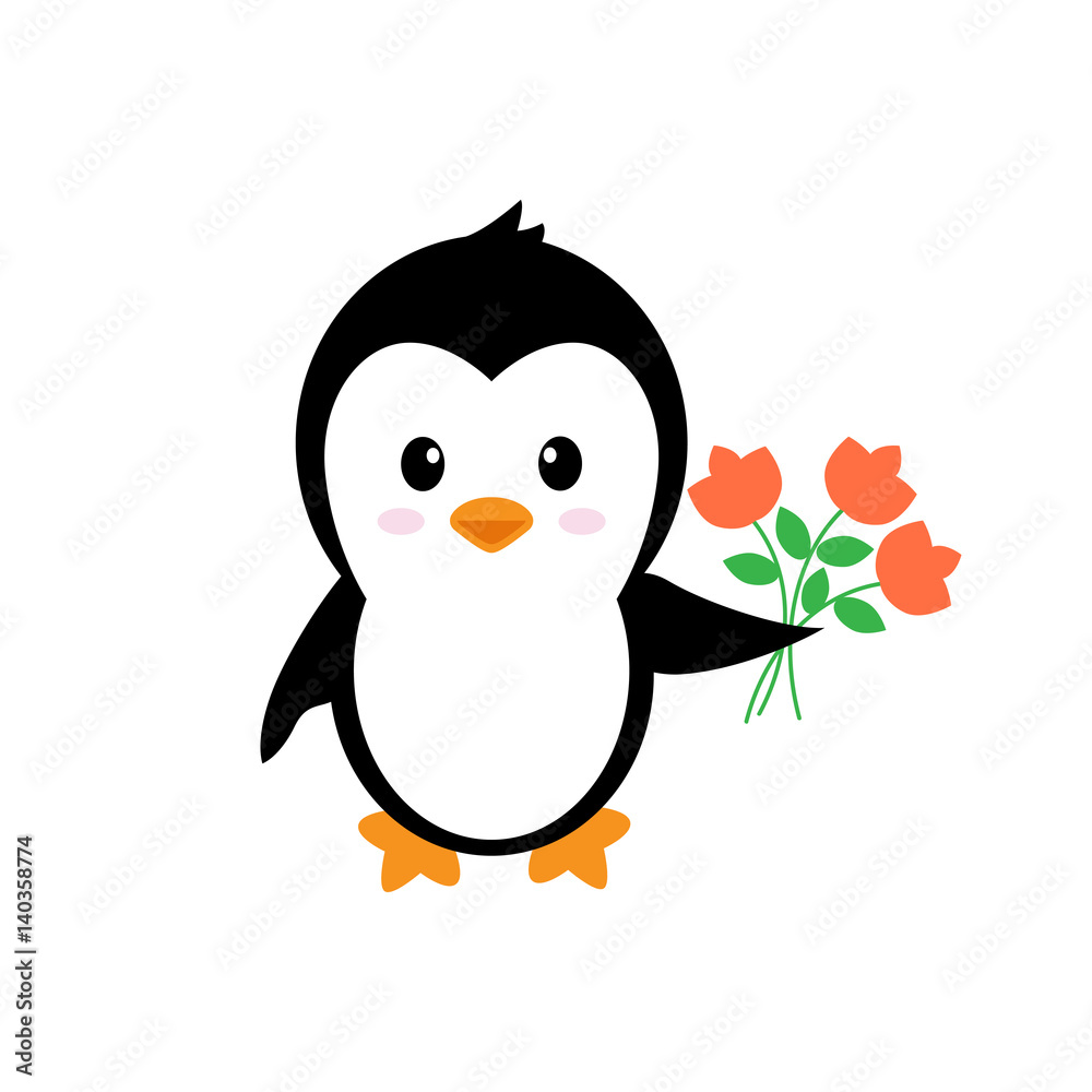 cartoon cute penguin with flowers cartoon cute penguin with flowers