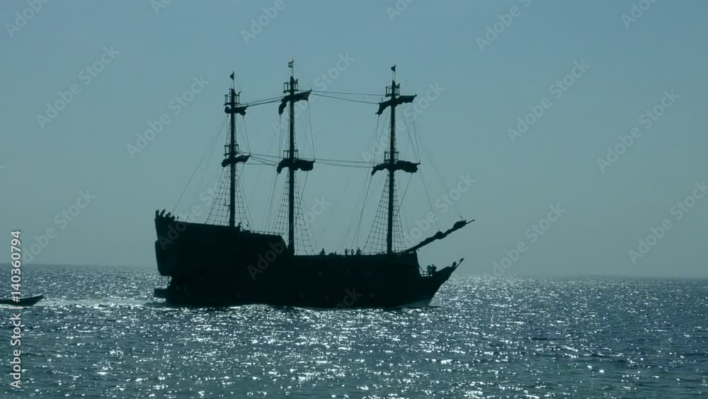 Three-masted sailboat sails alongside the shore, Red Sea, Egypt
Three-masted sailboat sails alongside the shore, Red Sea, Egypt