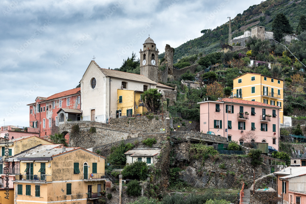 Mountain architecture of Riomaggiore town in Cinque Terre National park, Italy