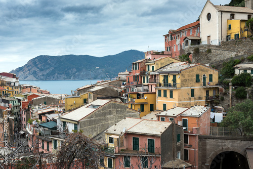 Mountain architecture of Riomaggiore town in Cinque Terre National park, Italy