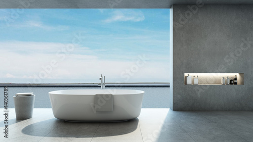 Bathroom design Modern & Loft in House pool villa take view sea -3D render
