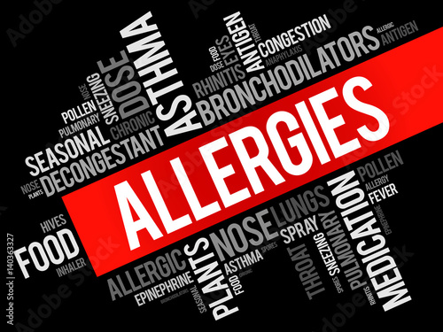 Allergies word cloud collage, health concept background