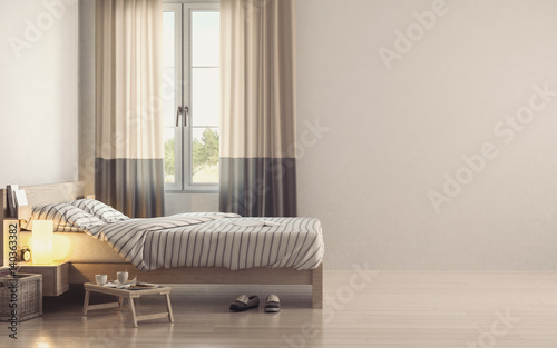Light minimalist bedroom interior