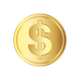 Golden dolar coin icon. Vector illustration.