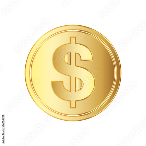 Golden dolar coin icon. Vector illustration.