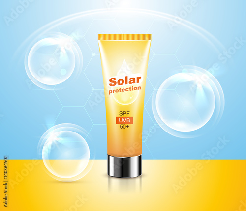 Sunscreen advertising poster Information UV protection.