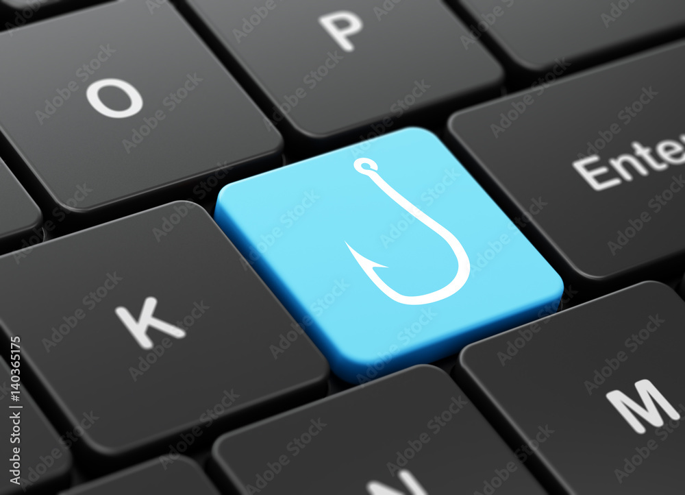 Safety concept: Fishing Hook on computer keyboard background Safety concept: Fishing Hook on computer keyboard background