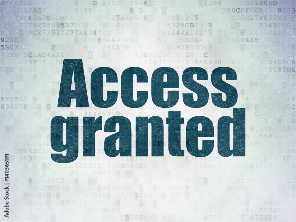 Protection concept: Access Granted on Digital Data Paper background