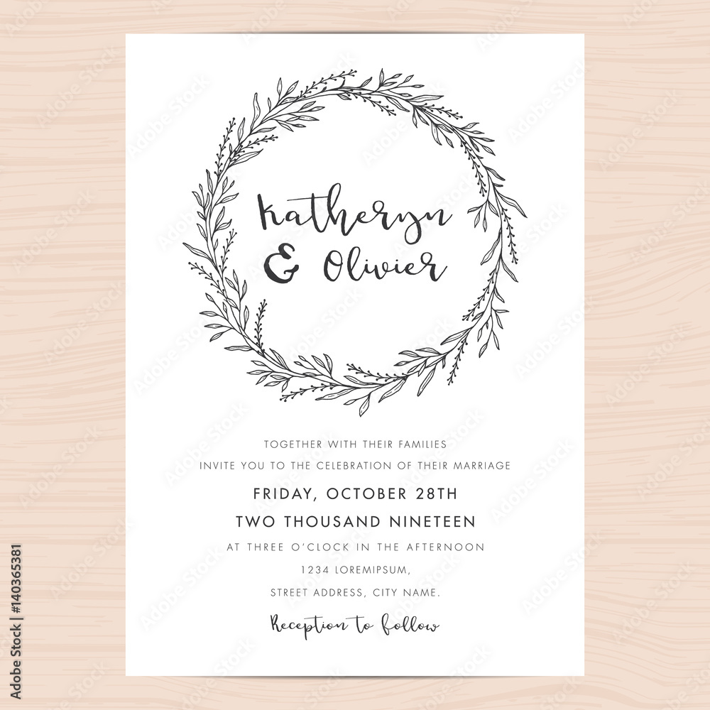 Modern black and white wedding invitation card template decorate with ...
