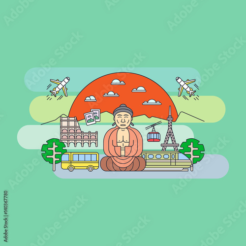 Beautiful set of banner on the theme Asia, Europe, America, summer travel, adventure, vacation. Modern flat design.