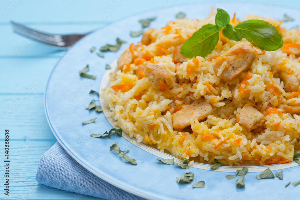 Traditional pilaf with chicken