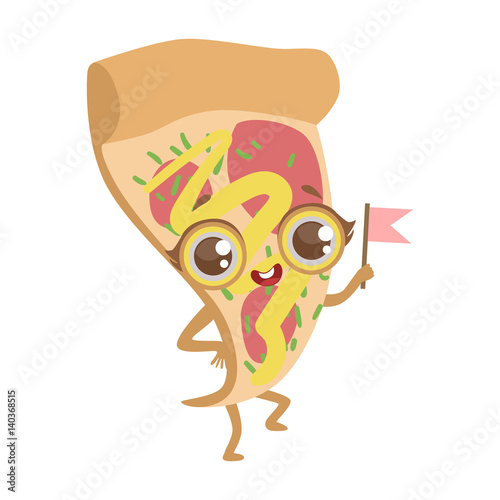 Slice Of Pizza Cute Anime Humanized Cartoon Food Character Emoji Vector Illustration