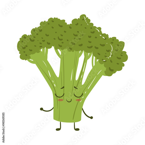 Broccoli Cute Anime Humanized Smiling Cartoon Vegetable Food Character Emoji Vector Illustration