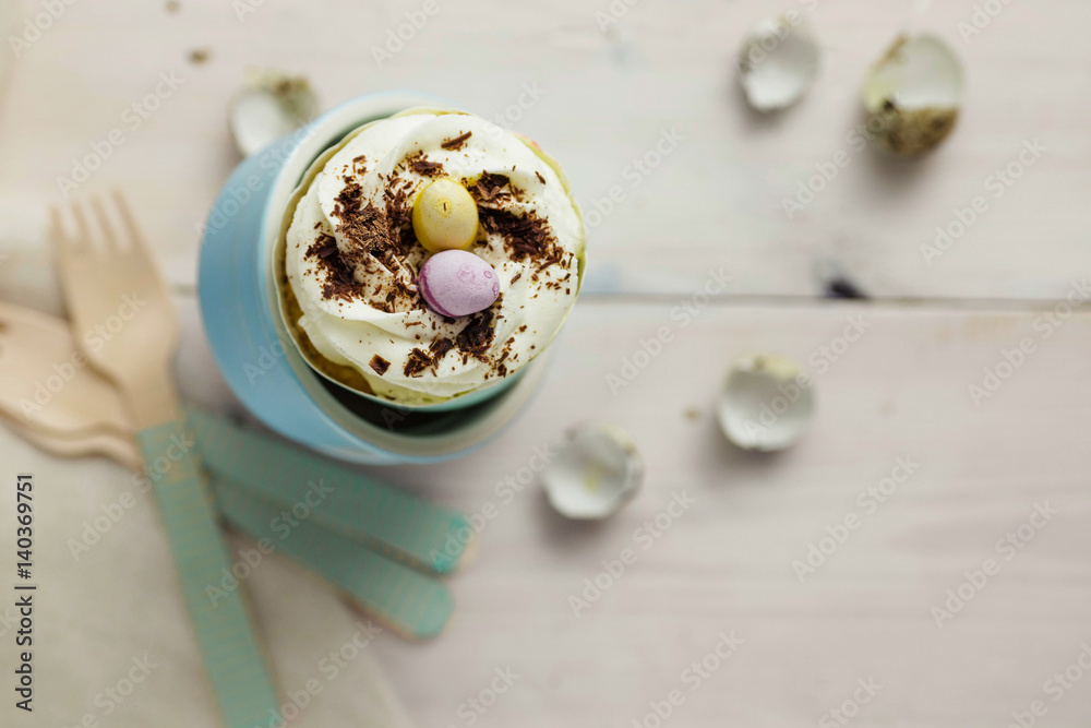 Easter cupcakes with colorful chocolate eggs. Easter cupcakes with colorful chocolate eggs.