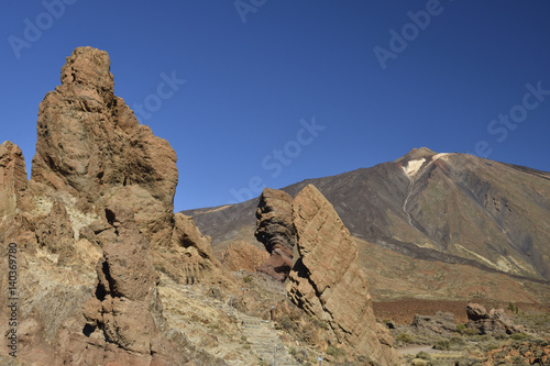 Teide volcano from the East with lava stone formations in foreground