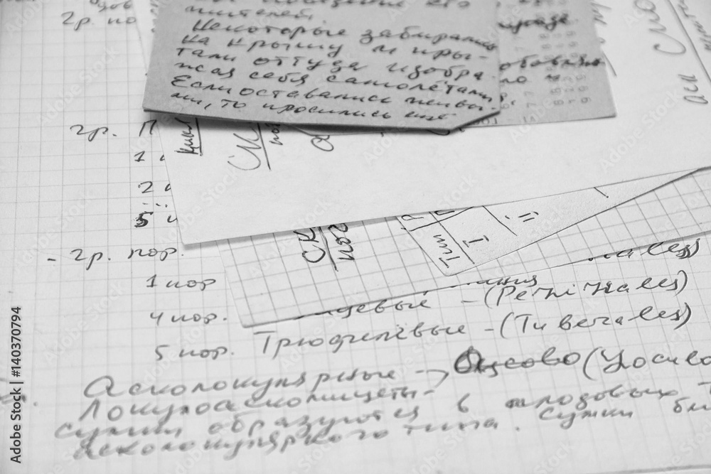 Old handwritten notes on Russian language Old handwritten notes on Russian language