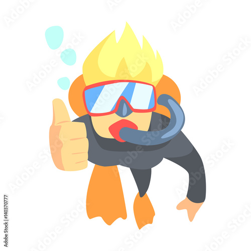 Scuba Diver Swimming Underwater with Diving Gear, Part Of Teenagers Practicing Extreme Sports For Recreation Set Of Cartoon Characters