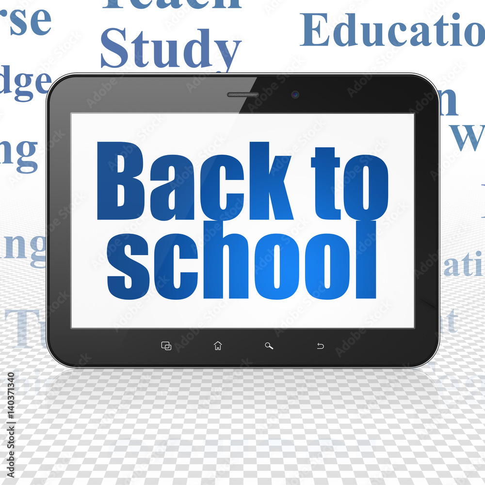Studying concept: Tablet Computer with Back to School on display Studying concept: Tablet Computer with Back to School on display