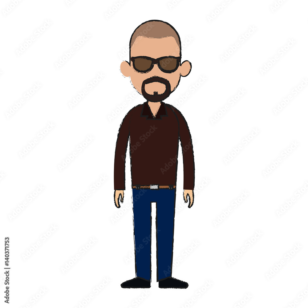 man  wearing sunglasses cartoon icon over white background. colorful design.  vector illustration