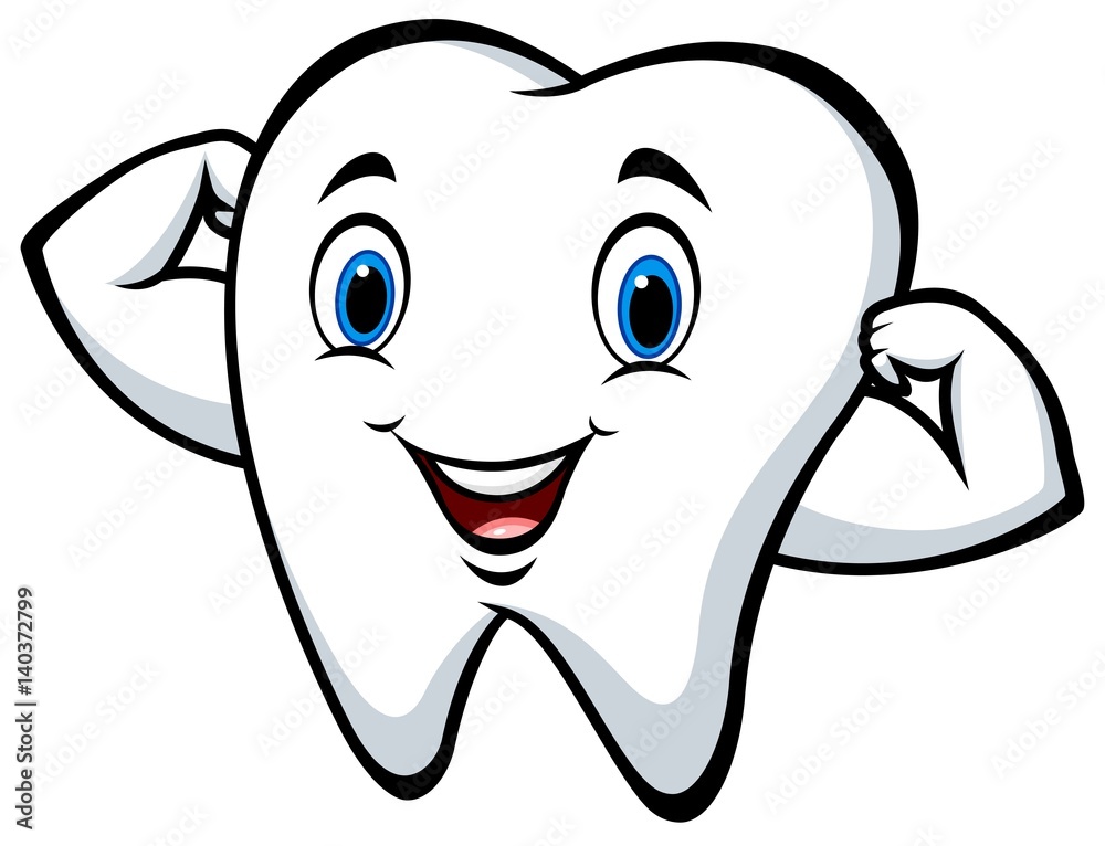 Naklejka premium Cartoon strong tooth character