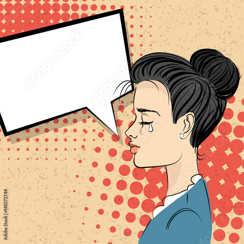 Beautiful brunette girl style pop art crying