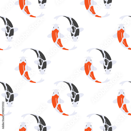 Vector flat style seamless pattern with Japanese koi fish.