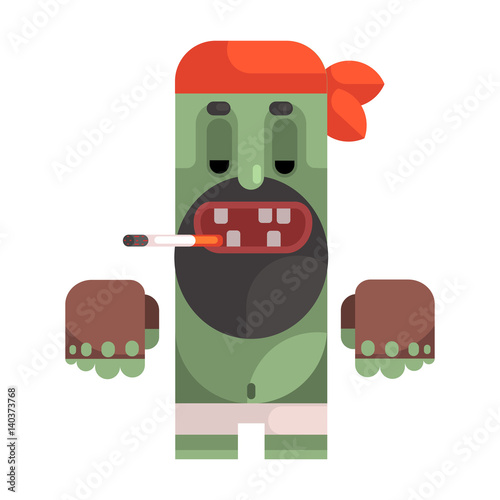 Tramp With Cigarette Wearing Bandana, Revolting Homeless Person, Dreg Of Society, Pixelated Simplified Male Vagabond Character
