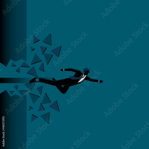 Business Illustration of a businessman breaking a barrier