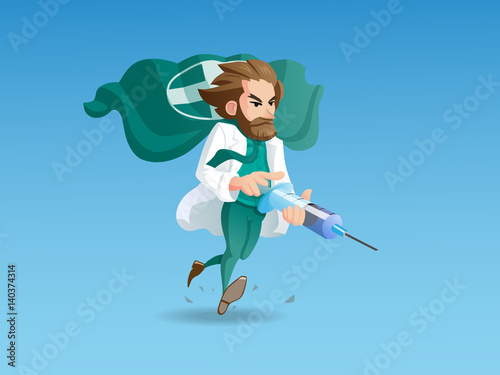 Running doctor-hero with a syringe