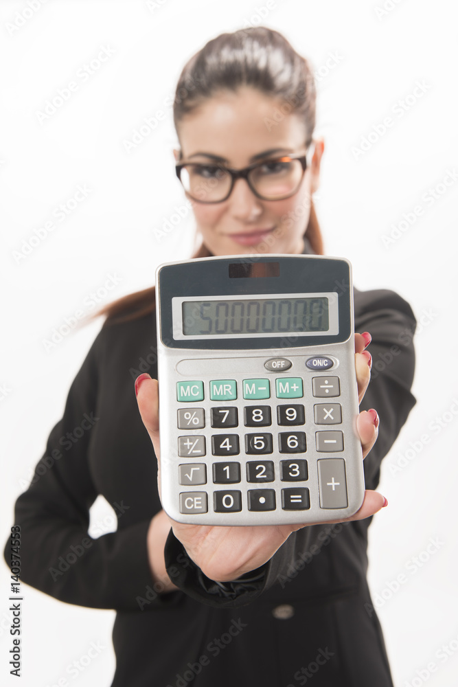 Accountant business woman showing a calculator Accountant business woman showing a calculator