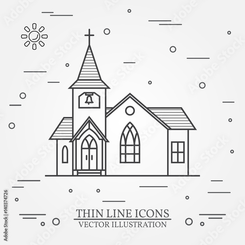 Vector thin line icon church.