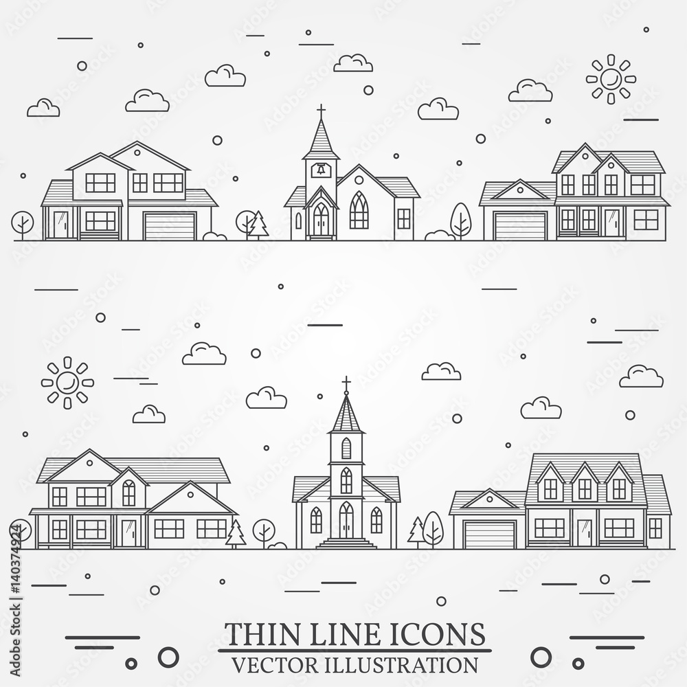 Neighborhood with homes illustrated on white.